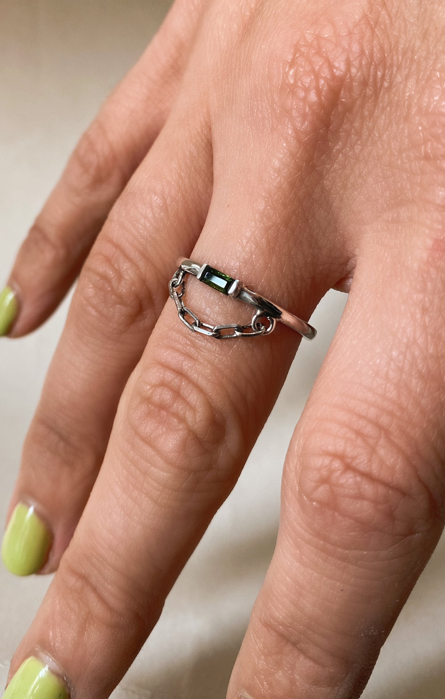 Chain Keep Us Together Ring OOAK Tourmaline Baguette Cut